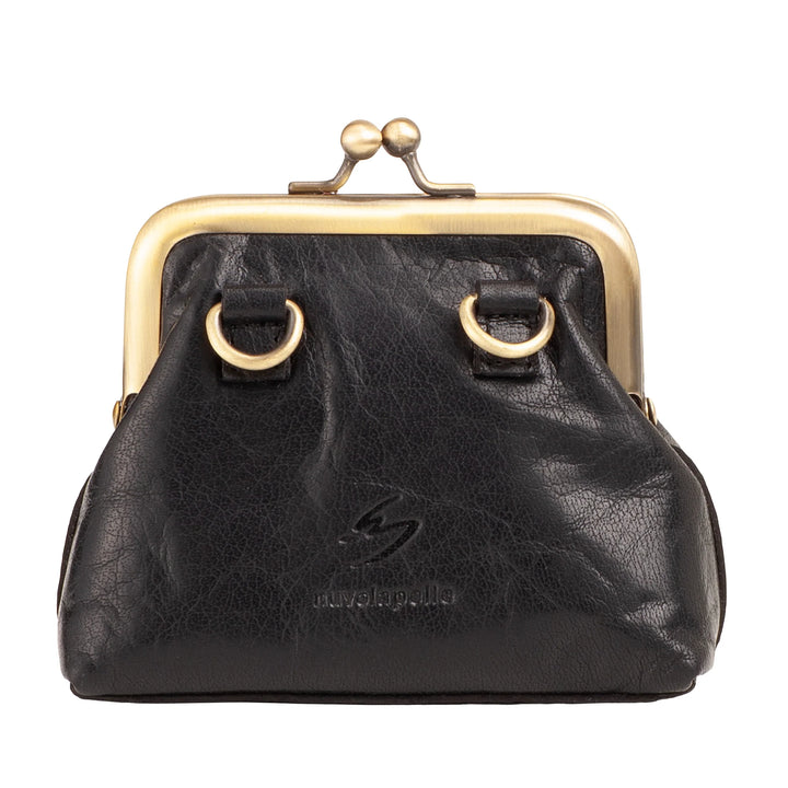 Nuvola Pelle Damen-Minitasche aus echtem Vintage-Büffelleder mit Clic-Clac-Verschluss – handgefertigte Geldbörse – elegante Handtasche mit abnehmbarem, verstellbarem Schultergurt im Retro-Stil
