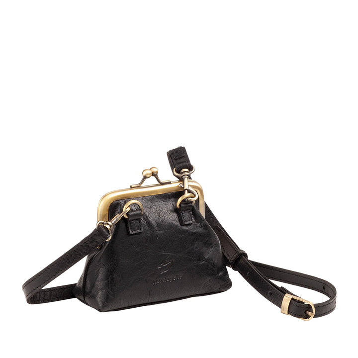 Nuvola Pelle Damen-Minitasche aus echtem Vintage-Büffelleder mit Clic-Clac-Verschluss – handgefertigte Geldbörse – elegante Handtasche mit abnehmbarem, verstellbarem Schultergurt im Retro-Stil