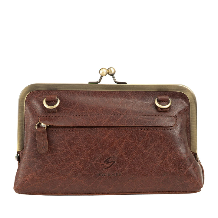 Nuvola Pelle Damentasche aus echtem Vintage-Büffelleder mit Clic-Clac-Verschluss und verstellbarem, abnehmbarem Schultergurt – kleine, elegante Retro-Handtasche