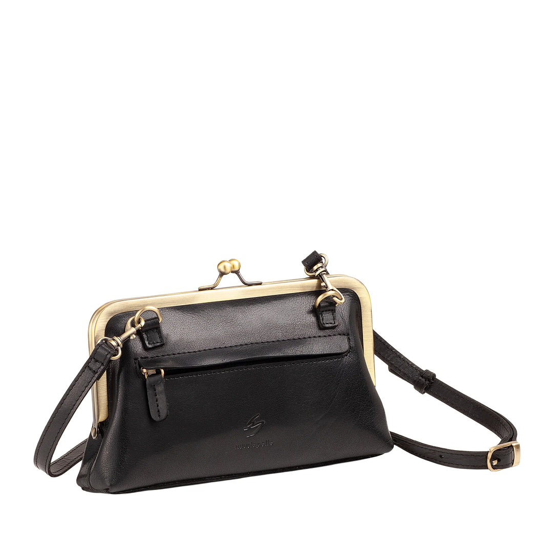 Nuvola Pelle Damentasche aus echtem Vintage-Büffelleder mit Clic-Clac-Verschluss und verstellbarem, abnehmbarem Schultergurt – kleine, elegante Retro-Handtasche
