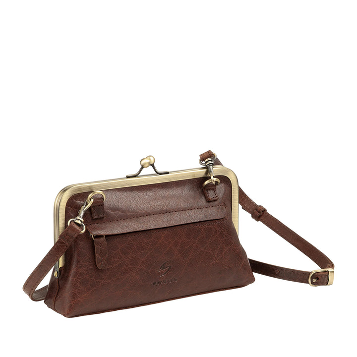 Nuvola Pelle Damentasche aus echtem Vintage-Büffelleder mit Clic-Clac-Verschluss und verstellbarem, abnehmbarem Schultergurt – kleine, elegante Retro-Handtasche