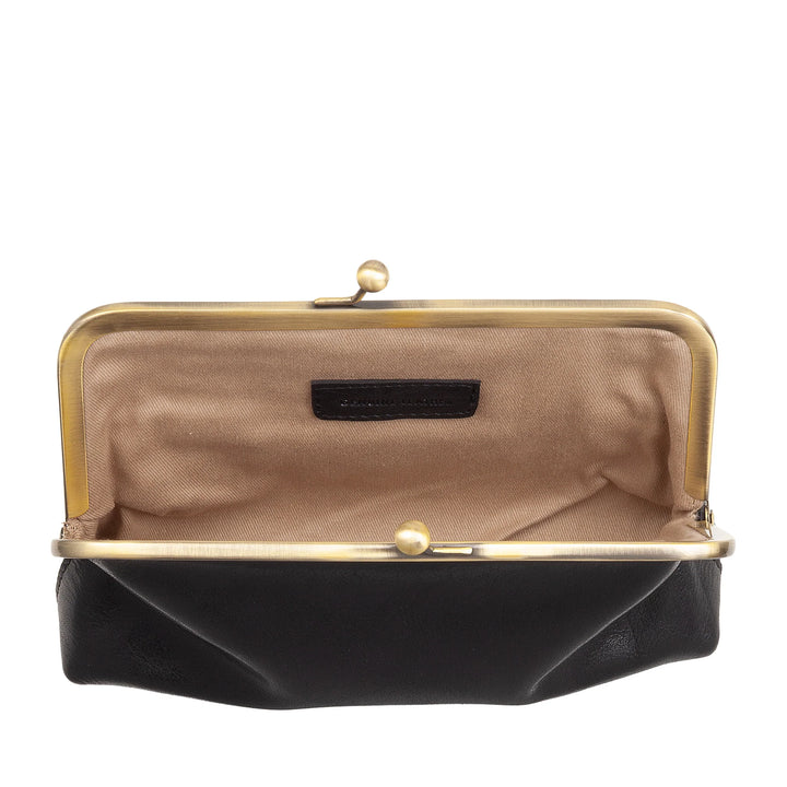 Nuvola Pelle Damentasche aus echtem Vintage-Büffelleder mit Clic-Clac-Verschluss und verstellbarem, abnehmbarem Schultergurt – kleine, elegante Retro-Handtasche