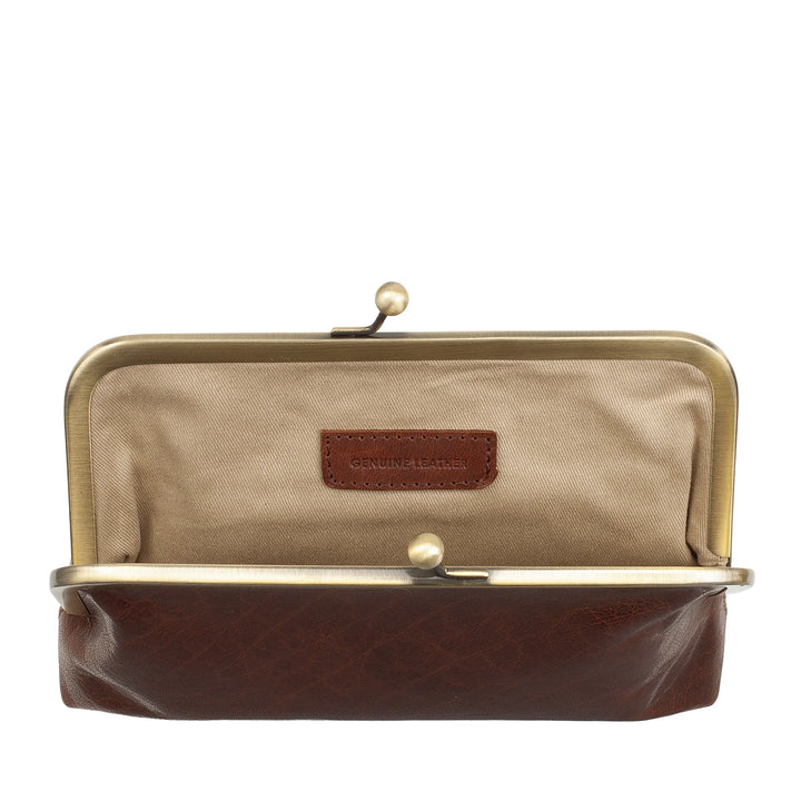 Nuvola Pelle Damentasche aus echtem Vintage-Büffelleder mit Clic-Clac-Verschluss und verstellbarem, abnehmbarem Schultergurt – kleine, elegante Retro-Handtasche
