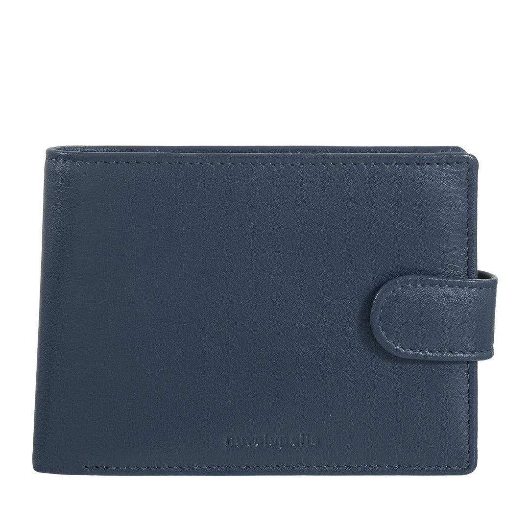 Nuvola Pelle Portafoglio Uomo in Pelle con Chiusura Esterna a Bottone - Portafoglio con Portamonete e Porta Carte Documenti, Zip Interna