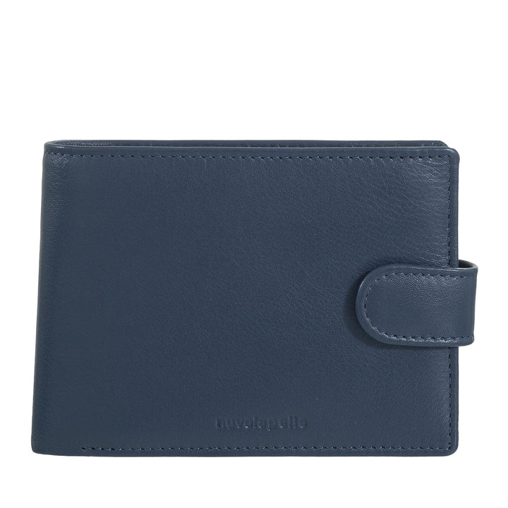 Nuvola Pelle Portafoglio Uomo in Pelle con Chiusura Esterna a Bottone - Portafoglio con Portamonete e Porta Carte Documenti, Zip Interna