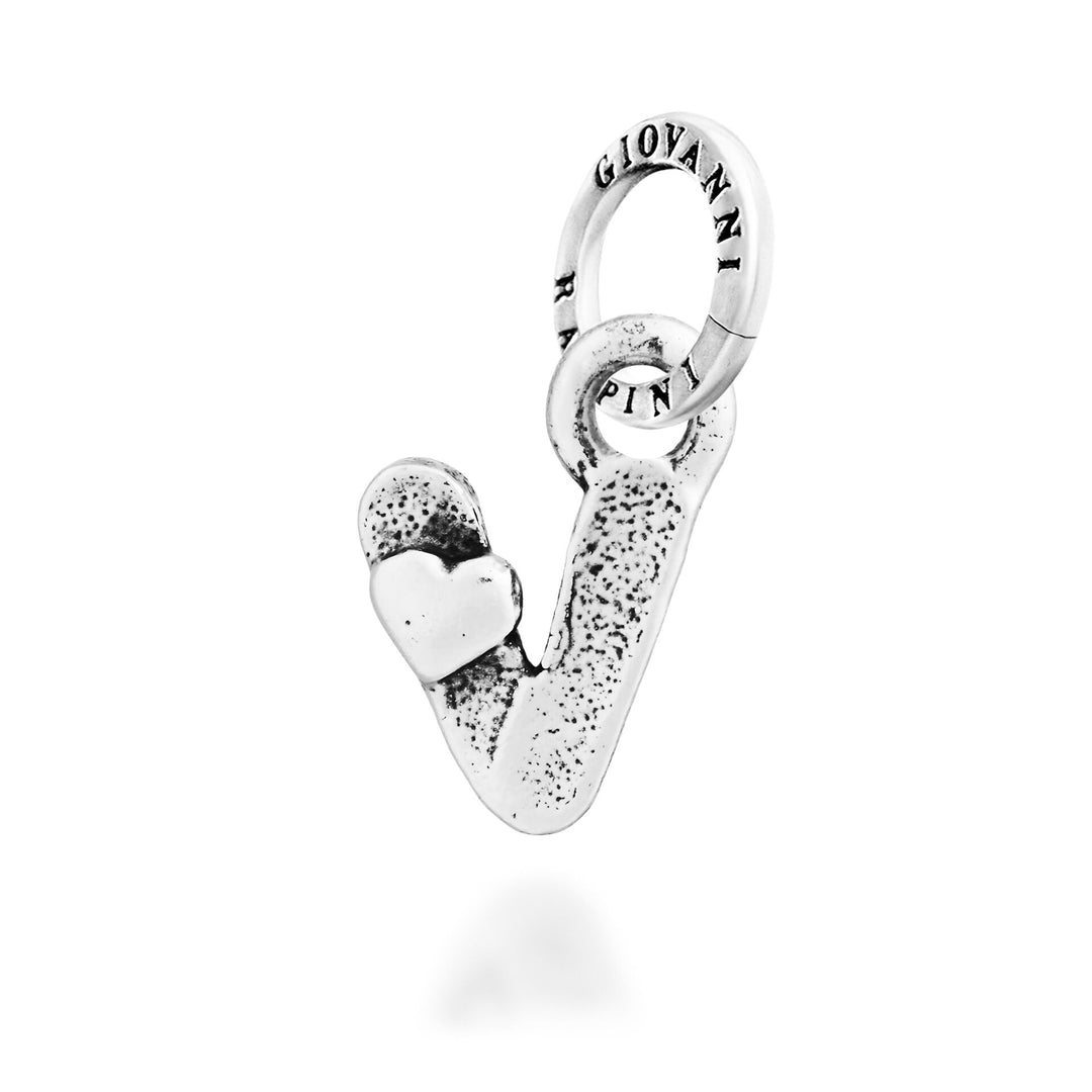 Giovanni Raspini "V" Little Heart Charm - Silver Charm - 12798
