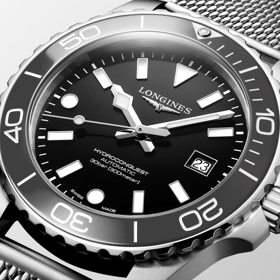 Longines orologio Hydroconquest 42mm nero automatico acciaio L3.788.4.70.6