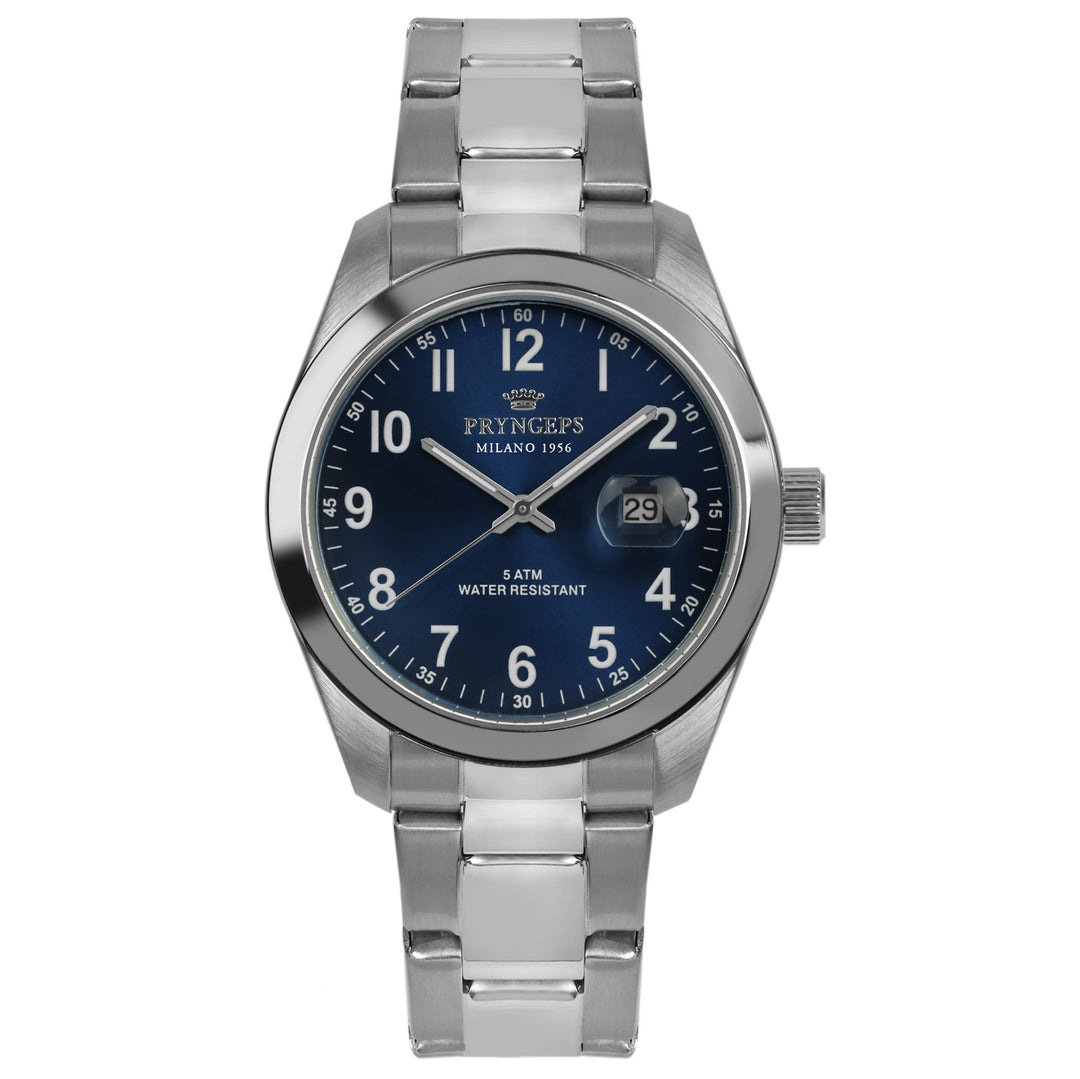 Pryngeps orologio uomo  40mm bianco acciaio quartz A1034/1 BL