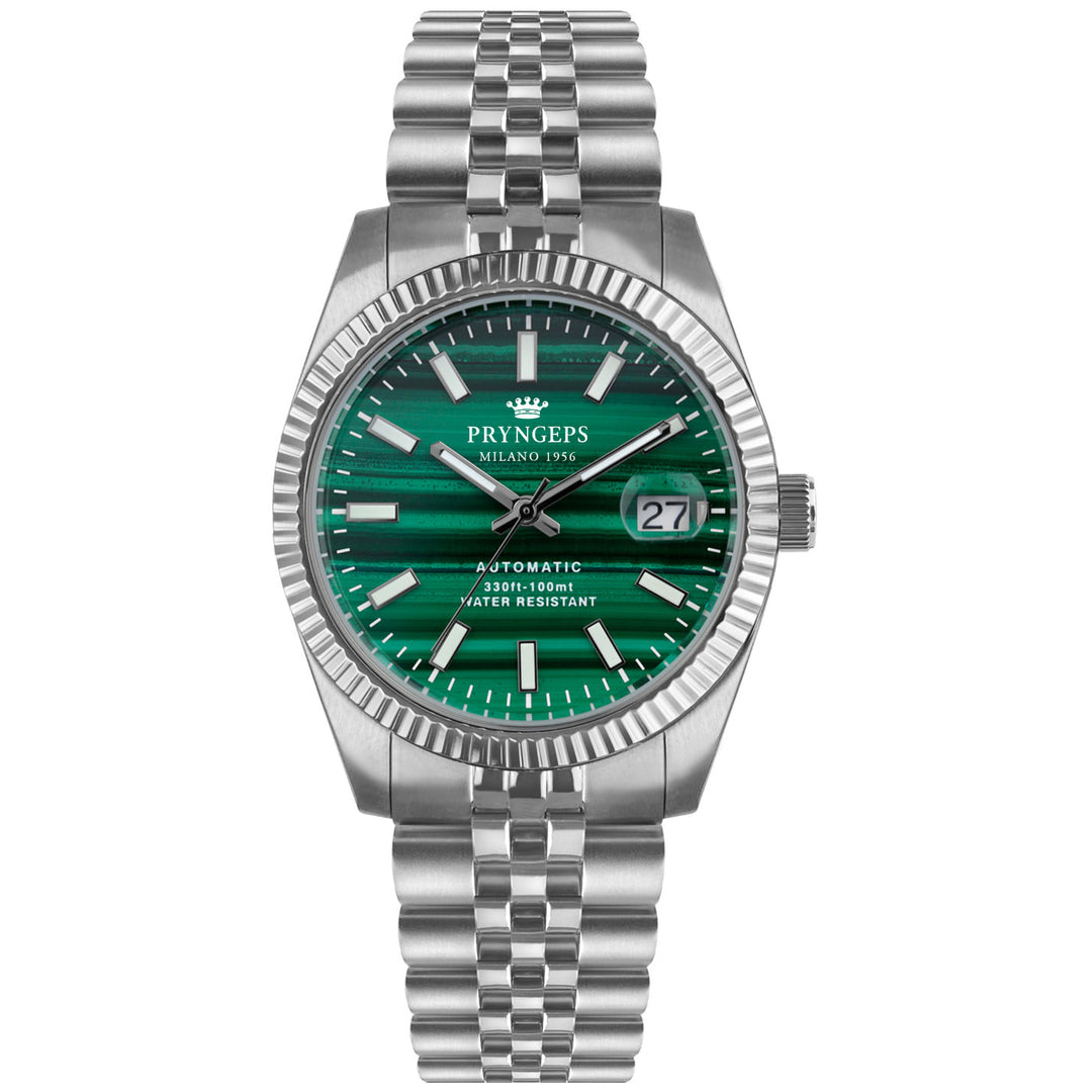 Montre Pryngeps Erre X Malachite 40mm acier quartz vert A1209 MA