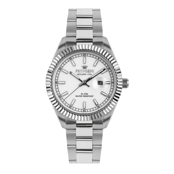 Pryngeps orologio uomo  41mm bianco acciaio quartz A1212 BI