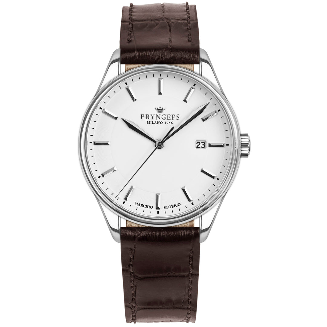 Pryngeps orologio Slim Classic uomo  41mm bianco quarzo acciaio A1214 BI