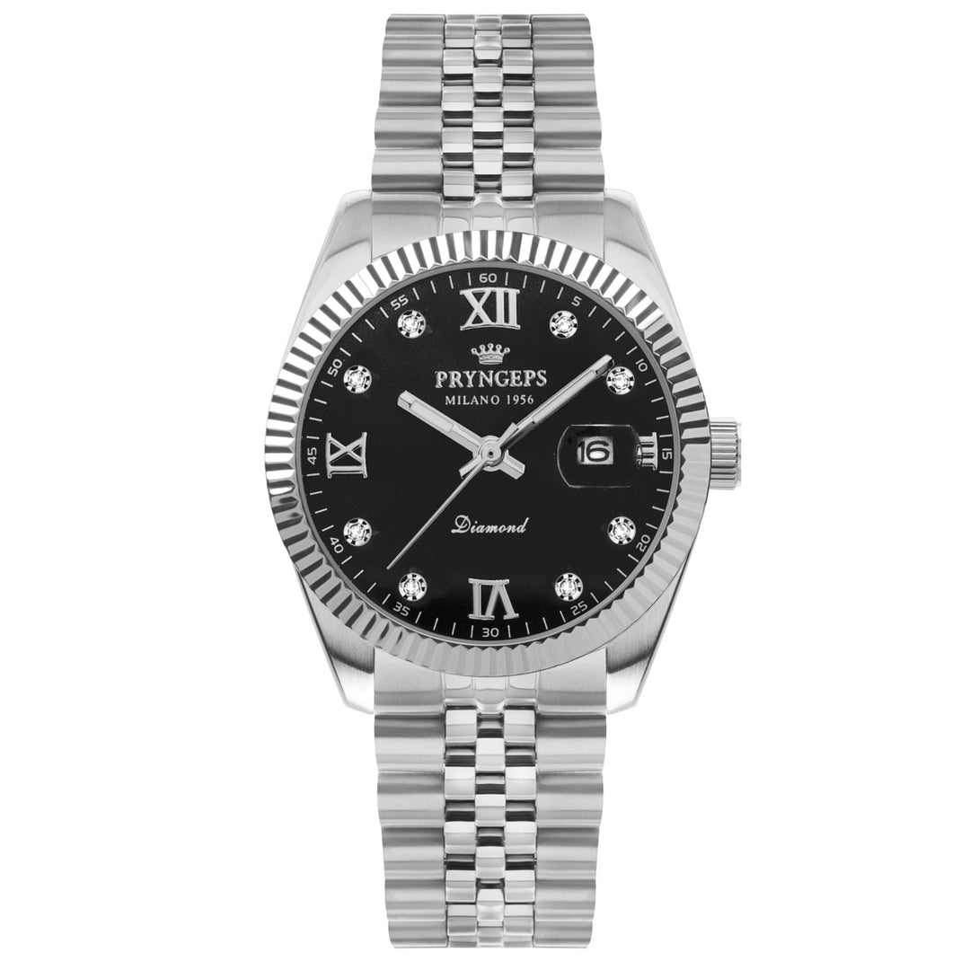 Pryngeps Erre X Uhr, 40 mm, schwarze Diamanten, Quarzstahl, A821-2QB NE
