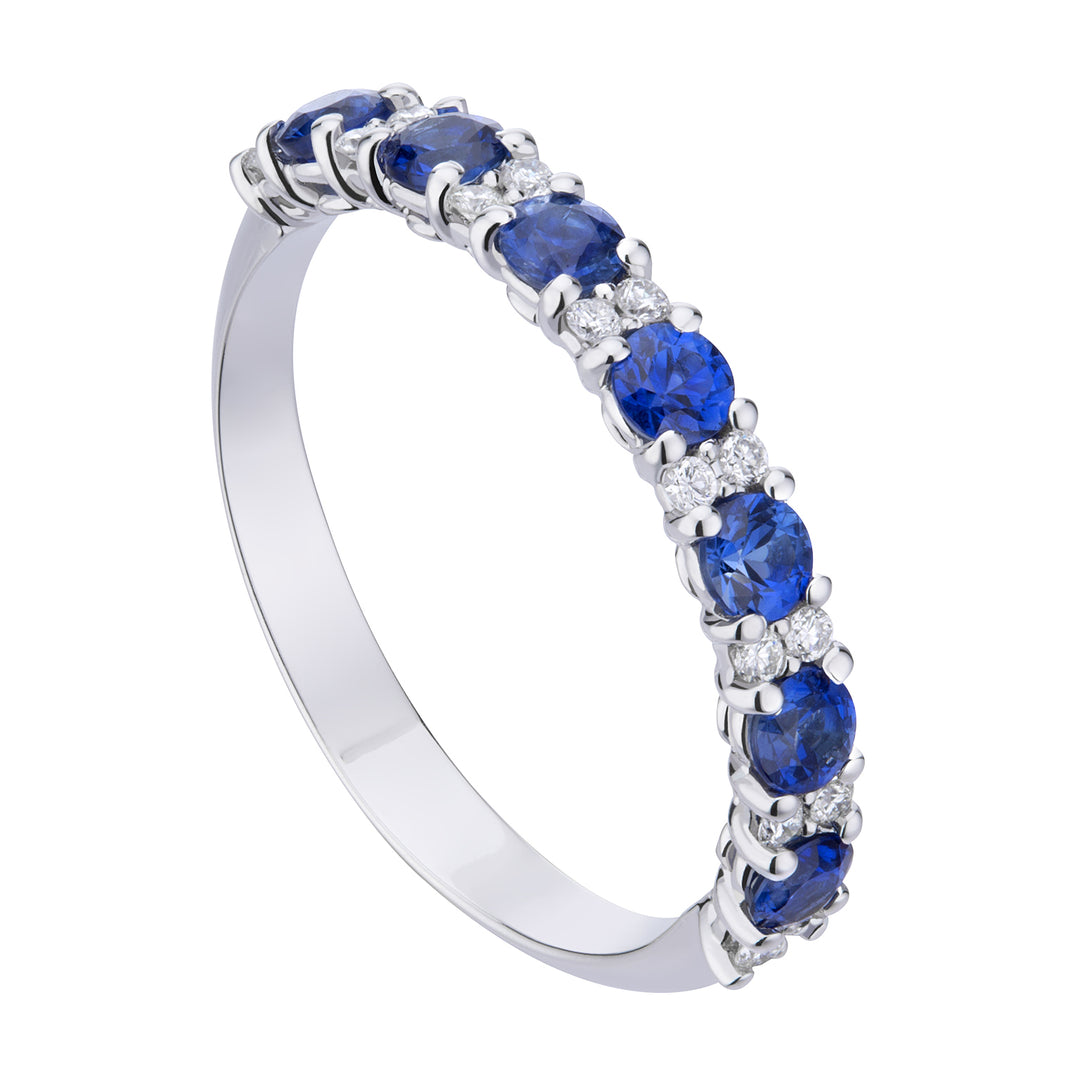 World Diamond Group anello fedina oro bianco 18kt diamanti e zaffiri 0054FP