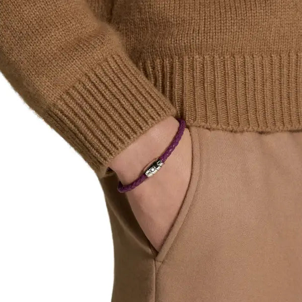 Montblanc bracciale in acciaio a 3 anelli e pelle Meisterstück Cassis misura M 13431363