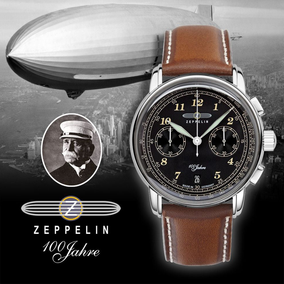 Zeppelin orologio 100 Years Zeppelin Chrono 42mm nero quarzo acciaio 7674-3