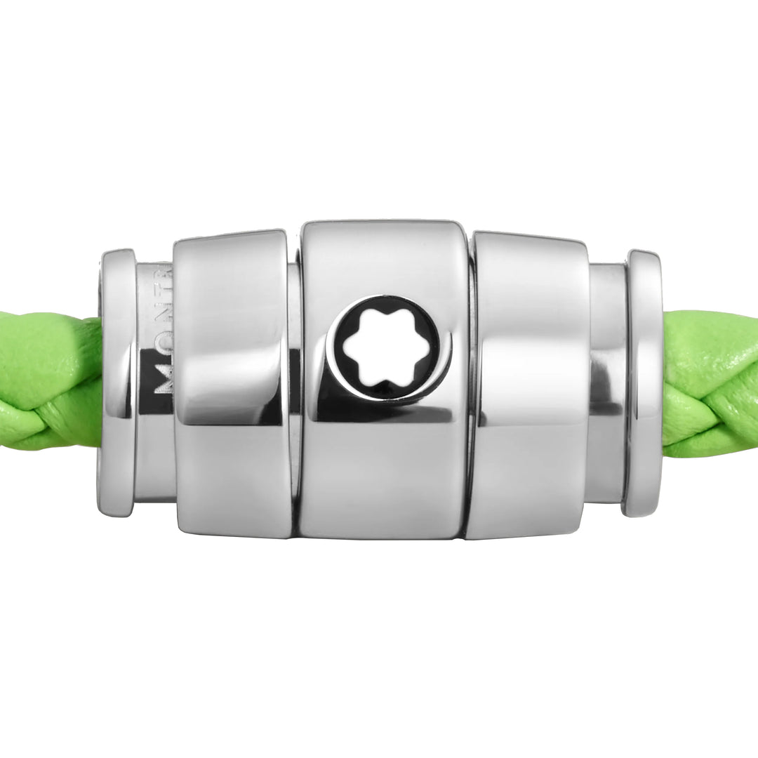 Montblanc bracciale in acciaio a 3 anelli e pelle Meisterstück Lime misura M 13429263