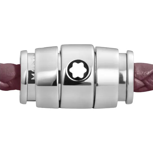 Montblanc bracciale in acciaio a 3 anelli e pelle Meisterstück Cassis misura M 13431363