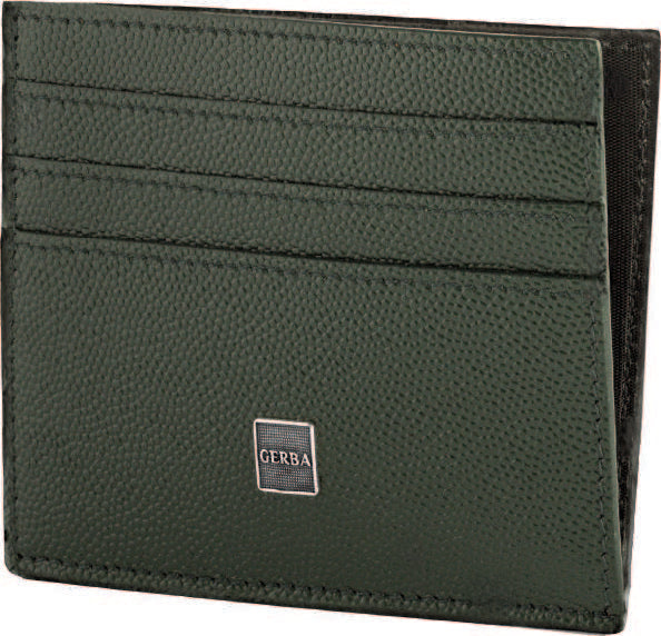 Gerba c.credito in pelle di vitello saffiano color verde e logo gerba in argento GB004 GREEN
