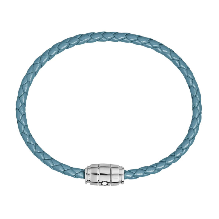 Montblanc bracciale in acciaio a 3 anelli e pelle Meisterstück Blu Fumè misura M 13429363