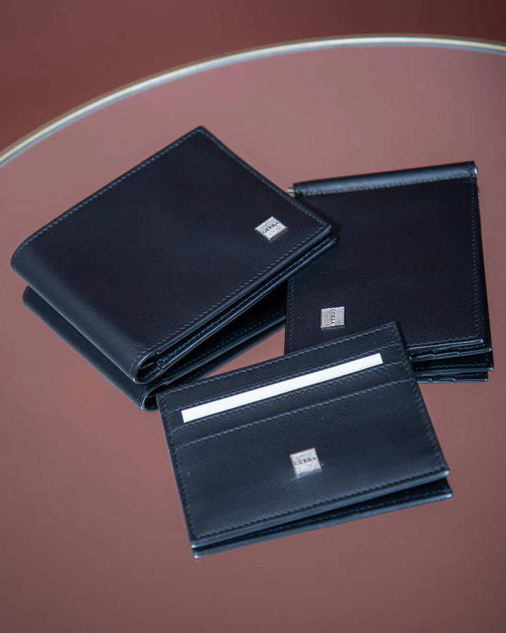 Gerba Portafogli in pieno fiore di vitello e logo Gerba in argento 925 misure 11x9 cm GB001 BLACK  V