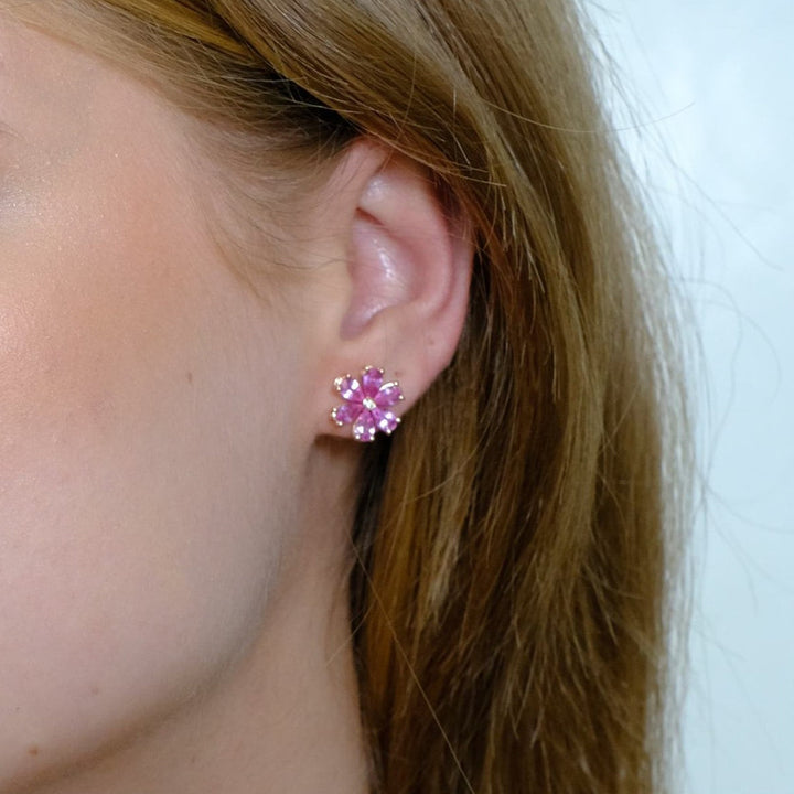 Zydo flower-shaped earrings with colored precious stones and diamonds in emerald yellow gold 62176