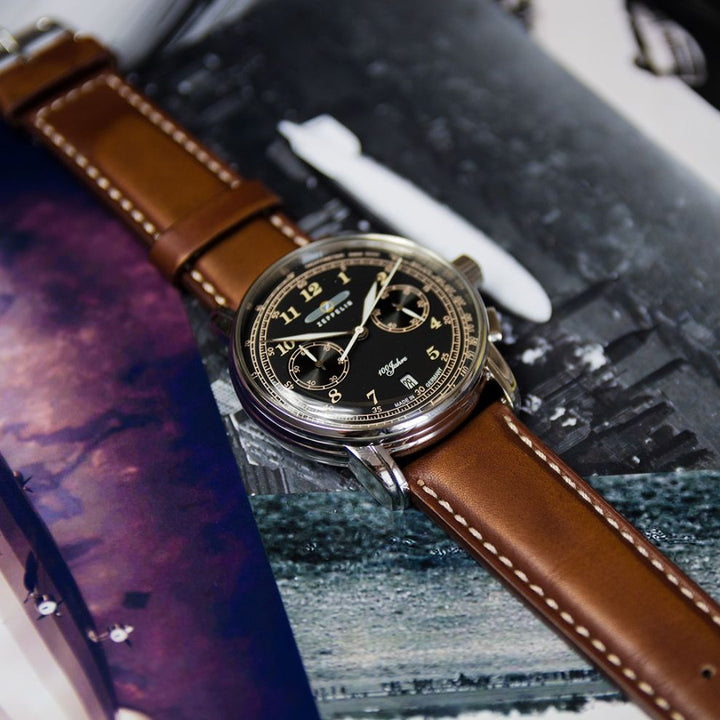 Zeppelin orologio 100 Years Zeppelin Chrono 42mm nero quarzo acciaio 7674-3