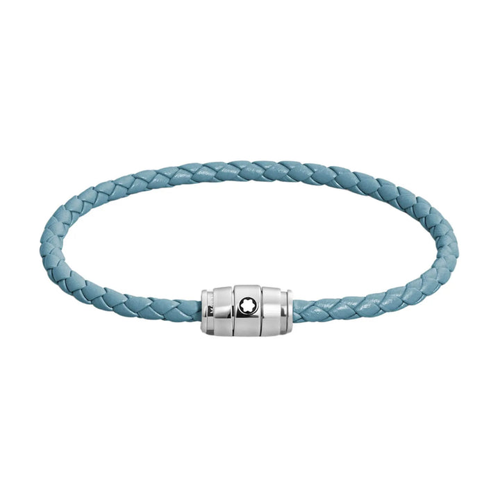 Montblanc bracciale in acciaio a 3 anelli e pelle Meisterstück Blu Fumè misura S 13429360