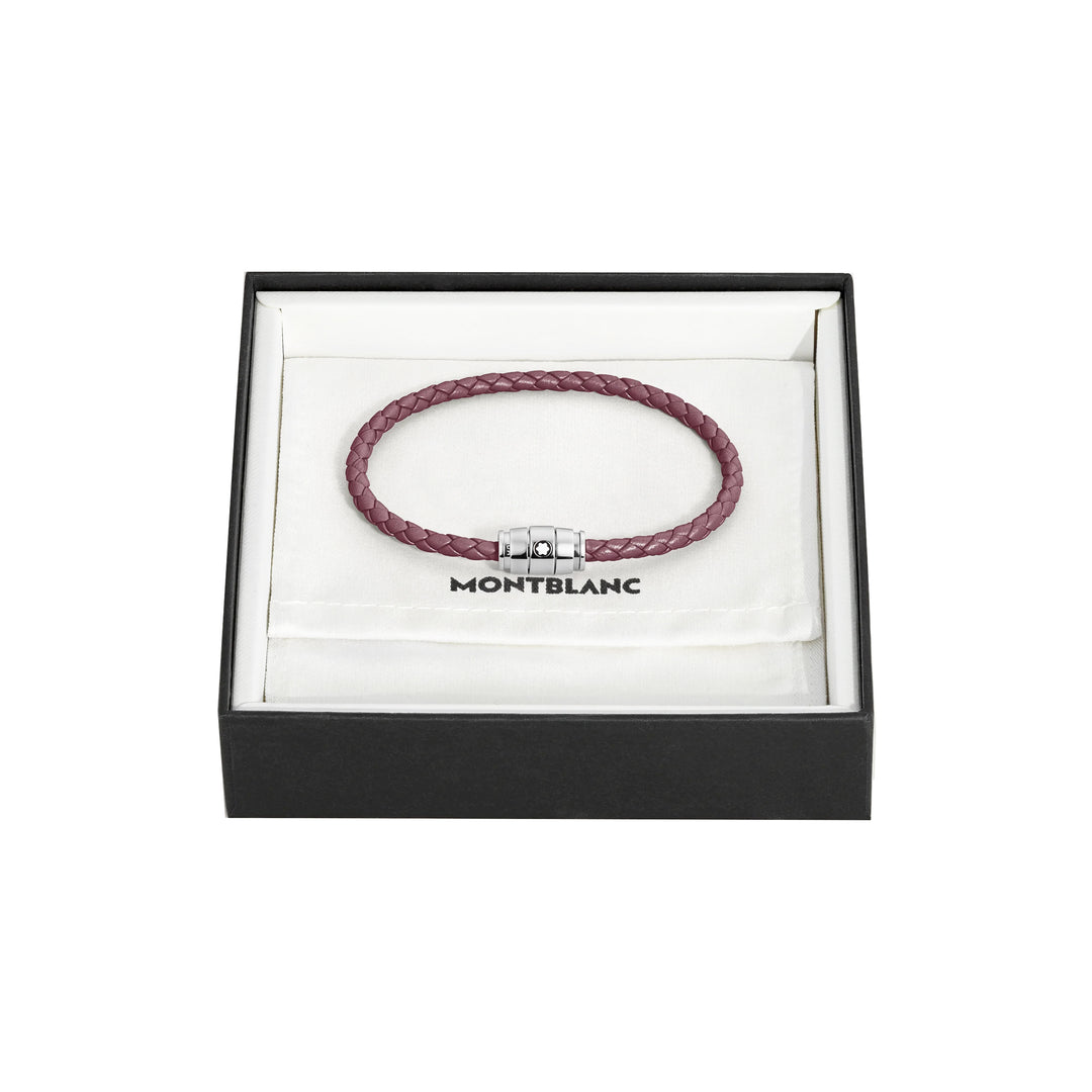 Montblanc bracciale in acciaio a 3 anelli e pelle Meisterstück Cassis misura L 13431368
