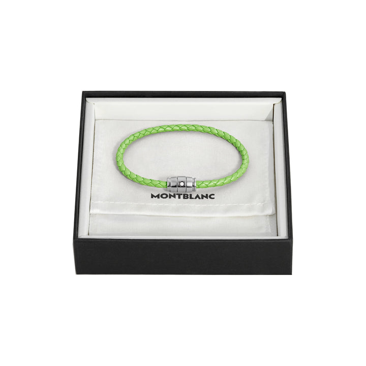 Montblanc bracciale in acciaio a 3 anelli e pelle Meisterstück Lime misura S 13429260