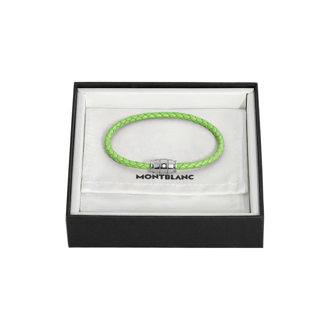 Montblanc bracciale in acciaio a 3 anelli e pelle Meisterstück Lime misura M 13429263