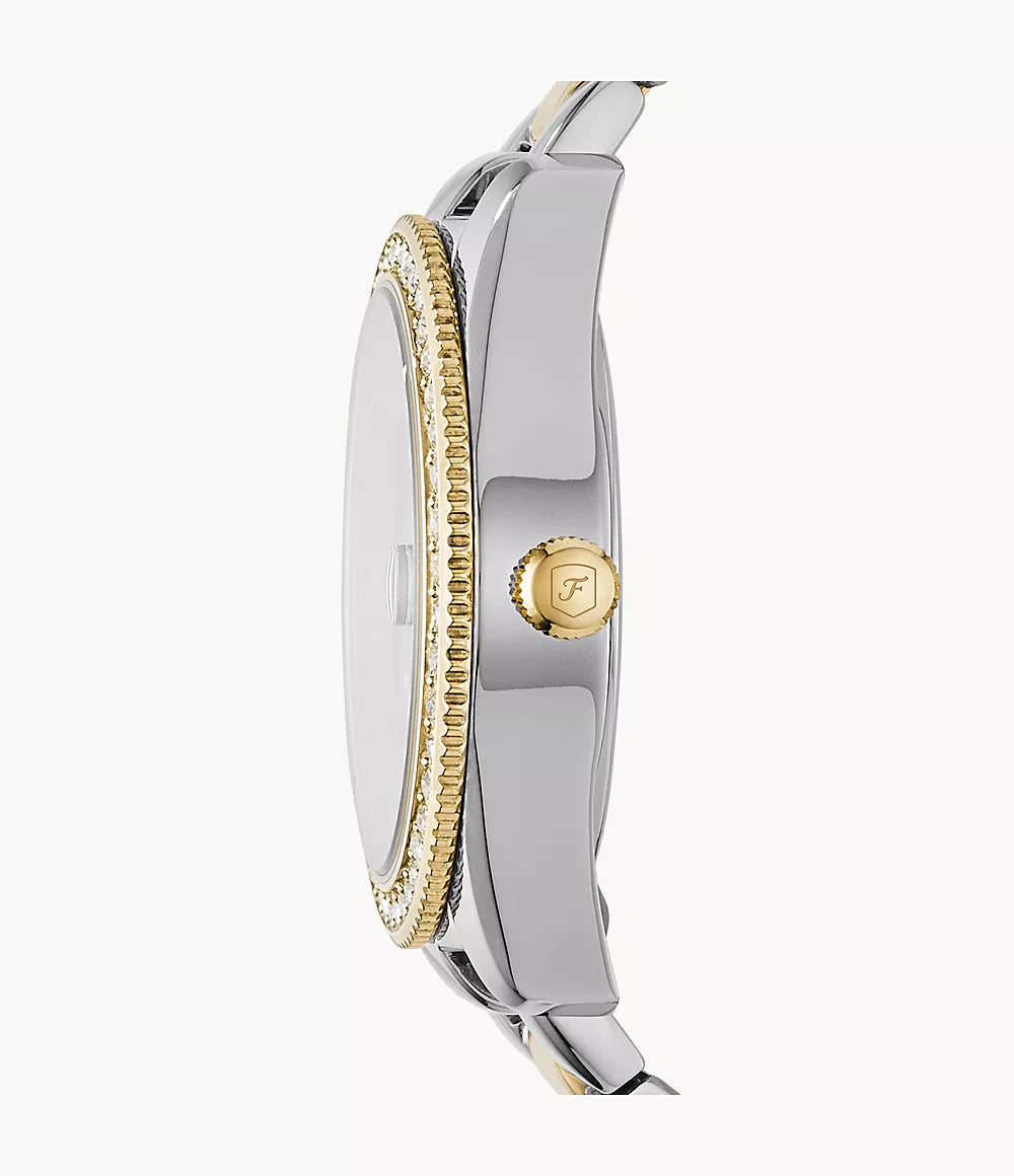 Fossil orologio Scarlette 33mm argento quarzo acciaio finiture PVD oro giallo ES4319