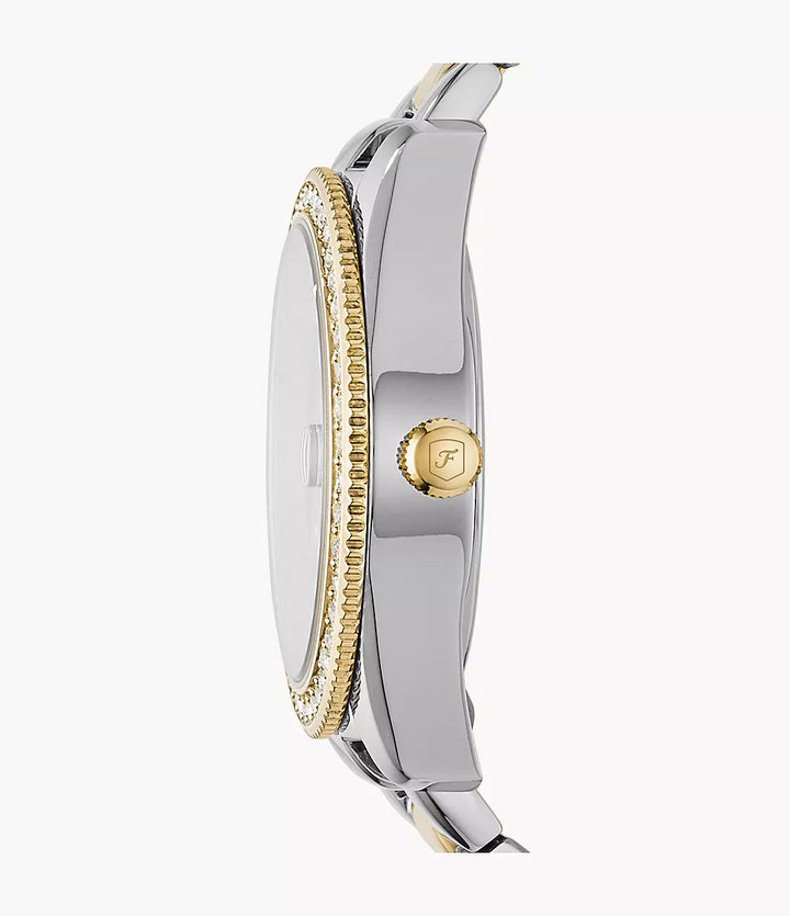 Fossil orologio Scarlette 33mm argento quarzo acciaio finiture PVD oro giallo ES4319