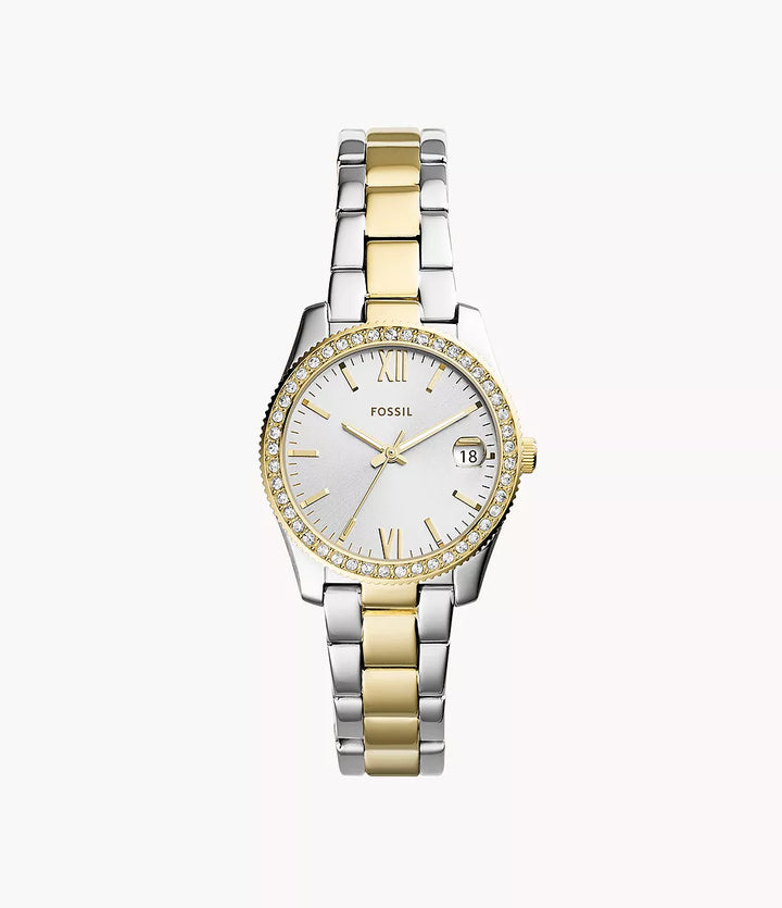 Fossil orologio Scarlette 33mm argento quarzo acciaio finiture PVD oro giallo ES4319