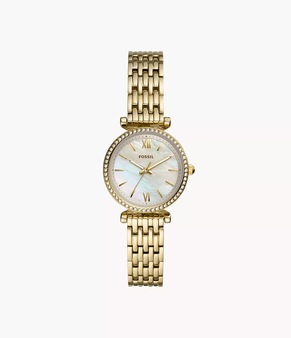 Fossil orologio Carlie Mini Mini 28mm madreperla quarzo acciaio finiture PVD oro giallo ES4699