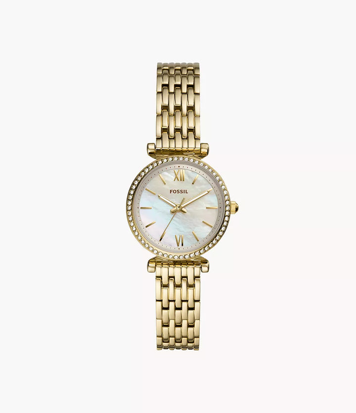 Fossil orologio Carlie Mini Mini 28mm madreperla quarzo acciaio finiture PVD oro giallo ES4699