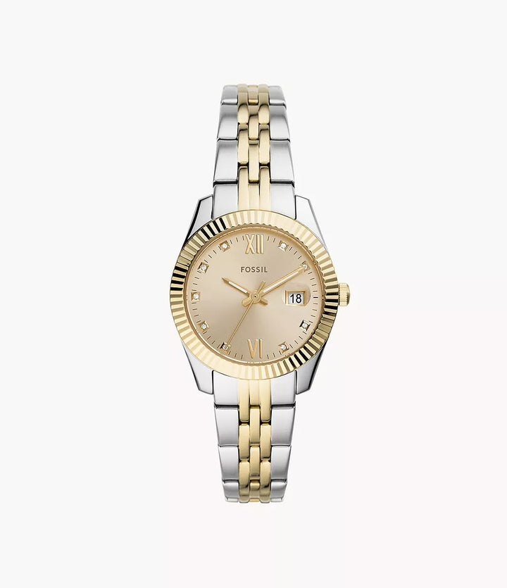 Fossil orologio Scarlette 33mm champagne quarzo acciaio finiture PVD oro giallo ES4949