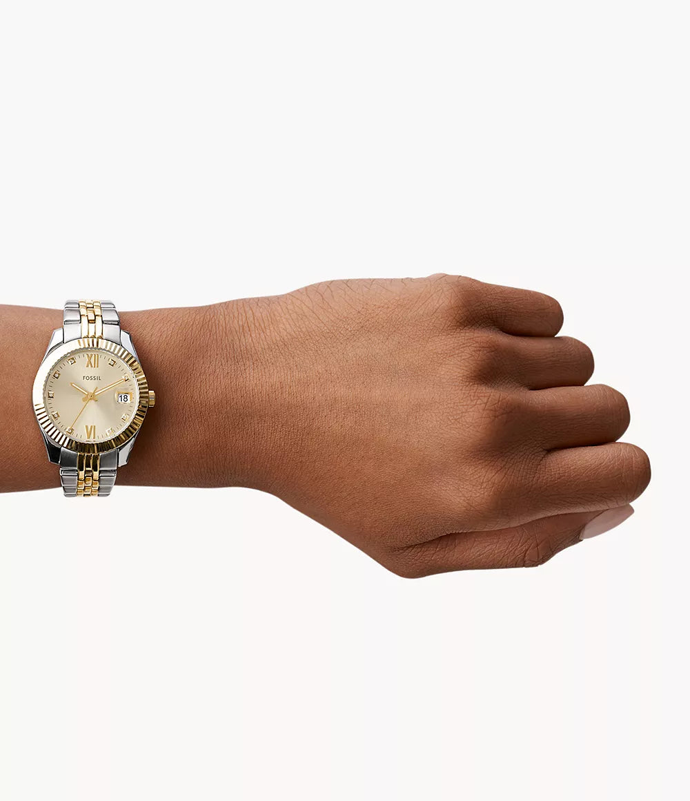 Fossil orologio Scarlette 33mm champagne quarzo acciaio finiture PVD oro giallo ES4949