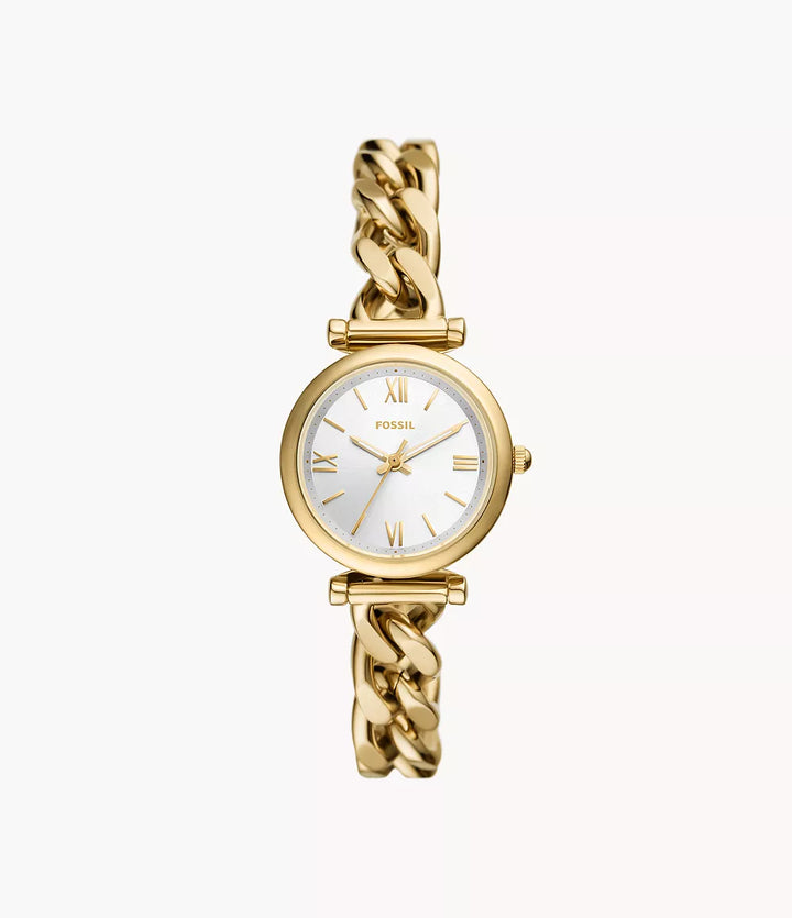 Fossil orologio Carlie Mini 28mm argento quarzo acciaio finiture PVD oro giallo ES5329