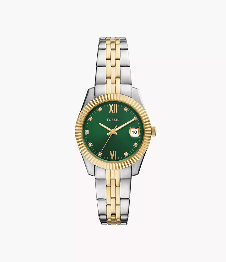 Fossil orologio Scarlette 33mm verde quarzo acciaio finiture PVD oro giallo ES5388
