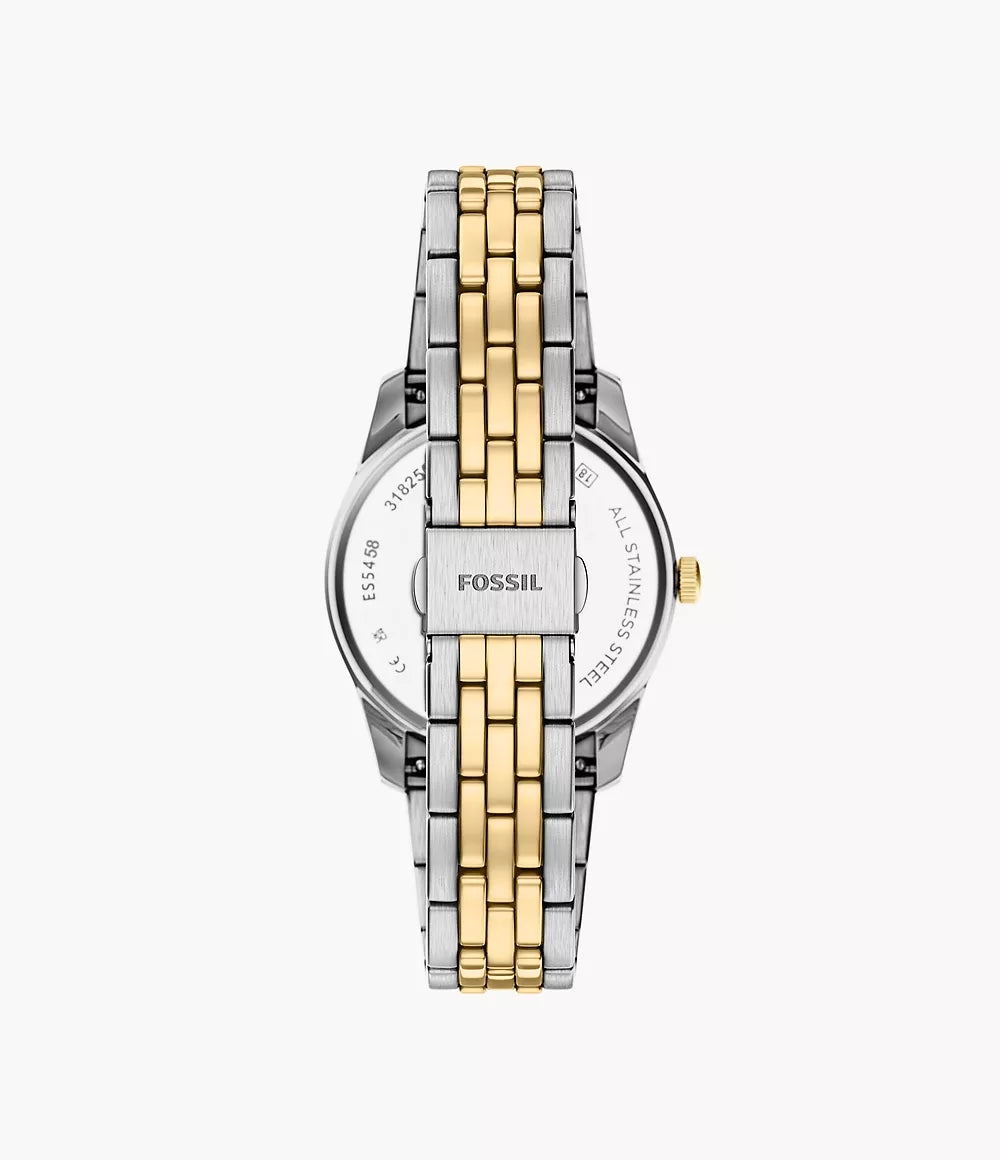 Fossil orologio Scarlette 34mm nero quarzo acciaio finiture PVD oro giallo ES5458