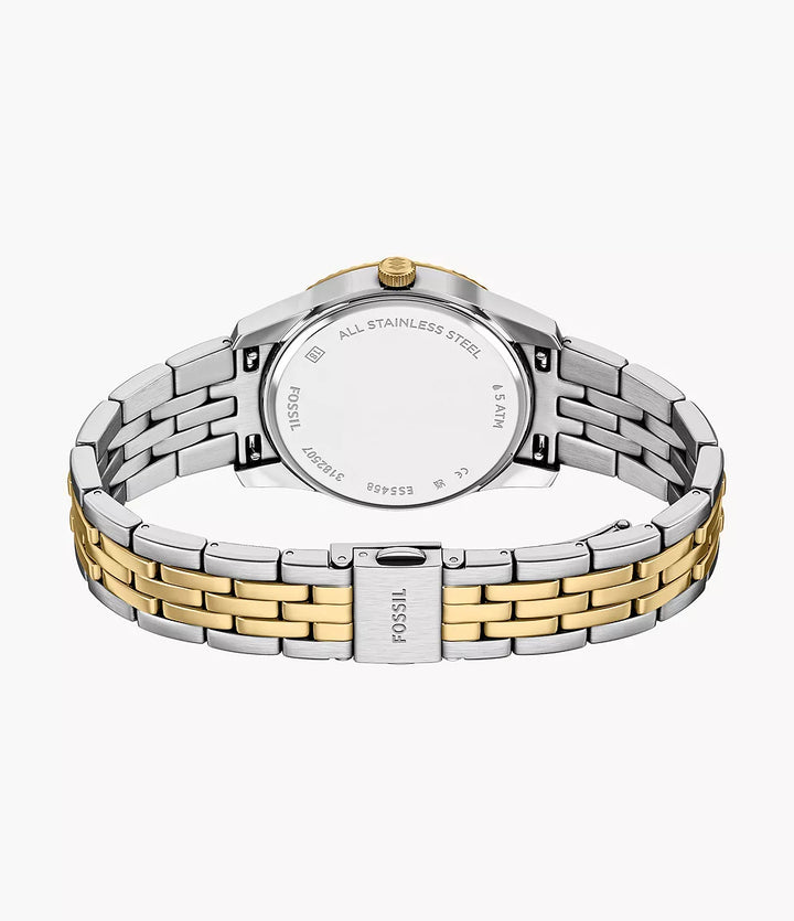 Fossil orologio Scarlette 34mm nero quarzo acciaio finiture PVD oro giallo ES5458