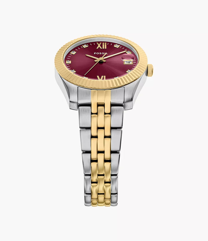 Fossil orologio Scarlette 33mm bordeaux quarzo acciaio finiture PVD oro giallo ES5461