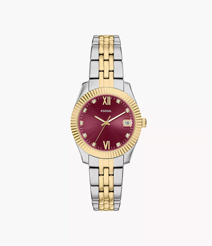 Fossil orologio Scarlette 33mm bordeaux quarzo acciaio finiture PVD oro giallo ES5461