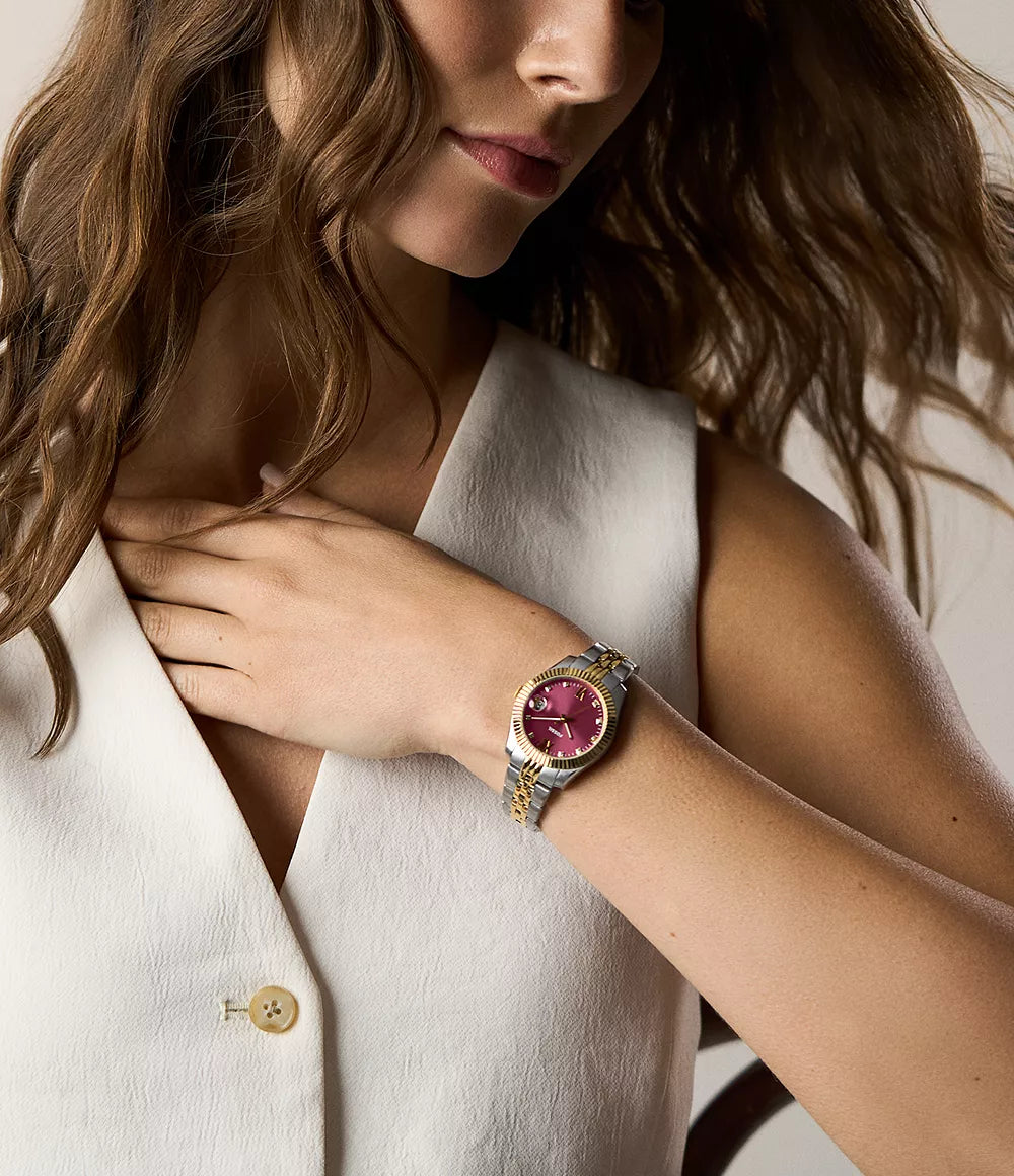 Fossil orologio Scarlette 33mm bordeaux quarzo acciaio finiture PVD oro giallo ES5461