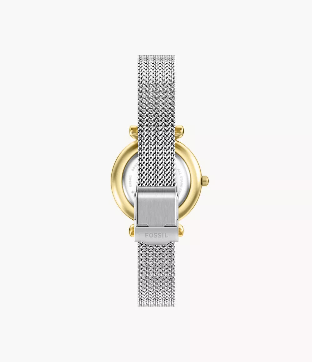 Fossil orologio Carlie Mini Mini 28mm madreperla quarzo acciaio finiture PVD oro giallo ES5463