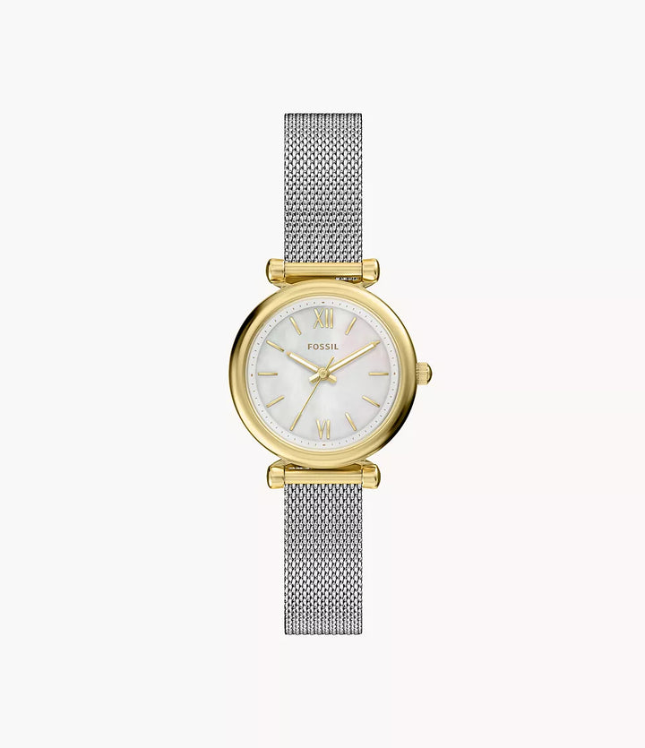 Fossil orologio Carlie Mini Mini 28mm madreperla quarzo acciaio finiture PVD oro giallo ES5463
