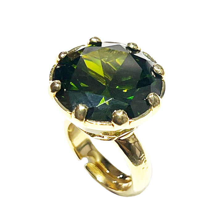 Federica Rossi Anello Cocktail bronzo finitura PVD oro 18kt cristallo verde FR.AN.01