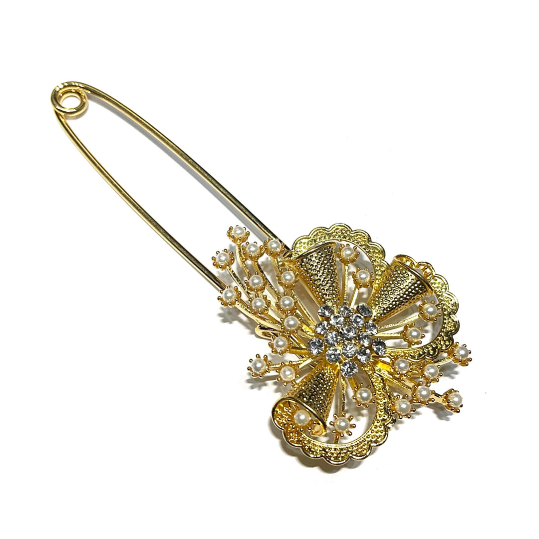 Federica Rossi spilla balia Fiore bronzo finitura PVD oro giallo perle e zirconi FR.SP.01