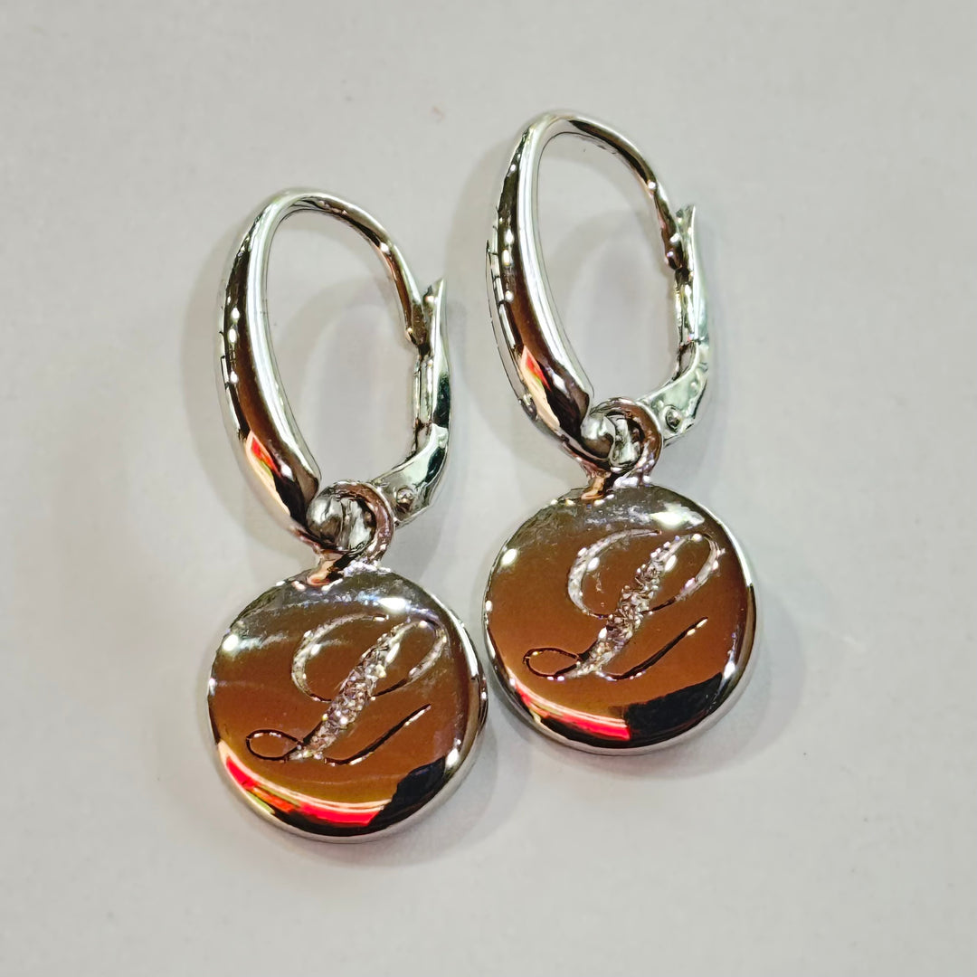 Idandi orecchini con lettera L argento 925 finitura oro bianco cubic zirconia ID-L