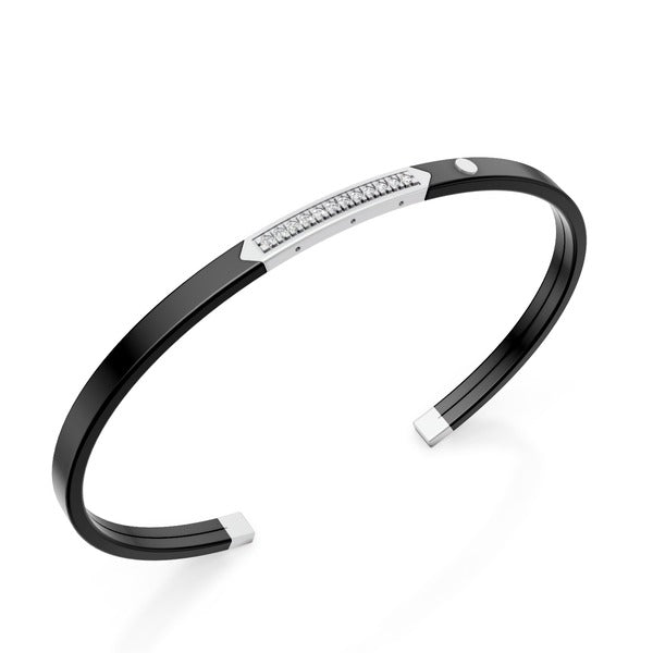 World Diamond Group bracciale schiava in titanio nero, inserto in platino, con fila di diamanti GBR041PTDINE